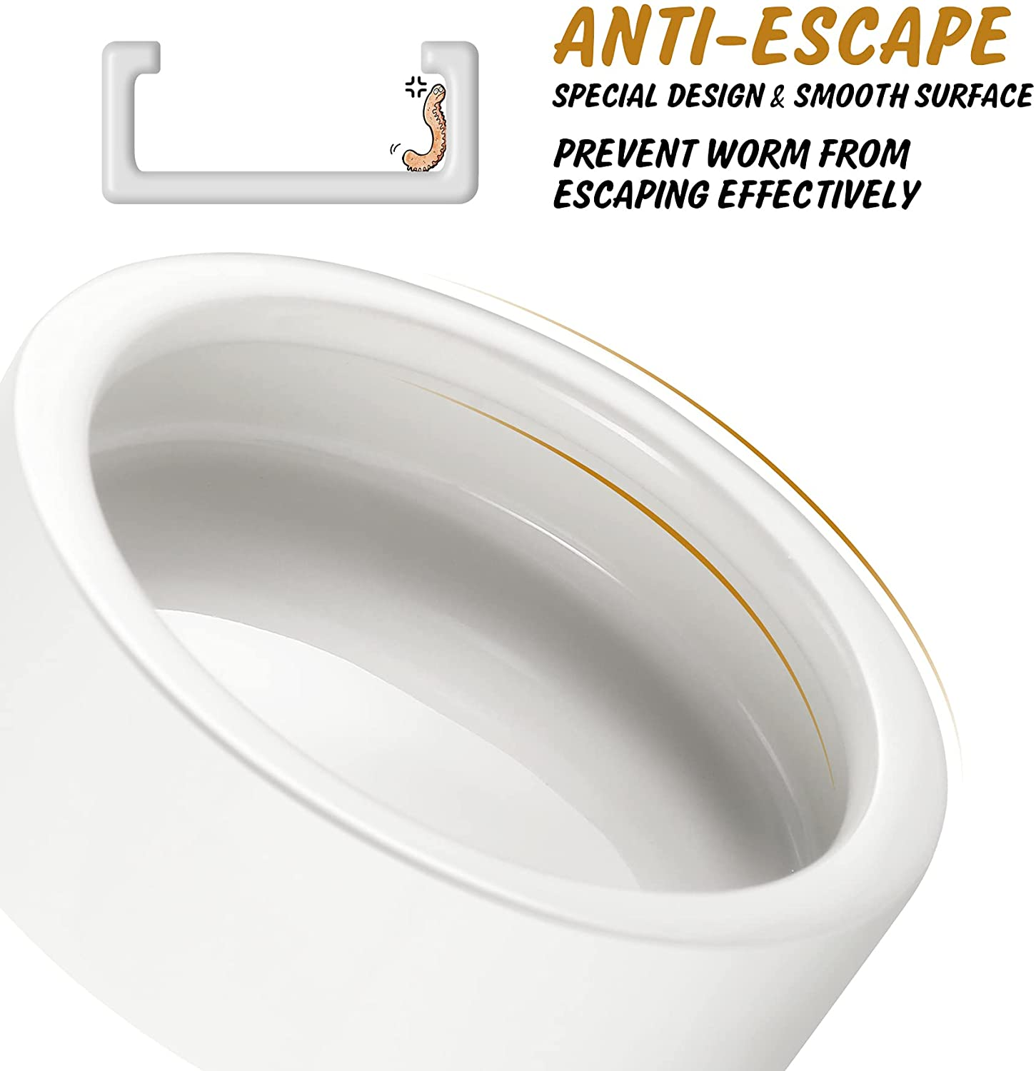 Ceramic Reptile Bowl - Mealworms & Cricket Dish for Gecko, Bearded Dragon & Chameleon - Xl(5In) Anti-Escape Feeder image number 5