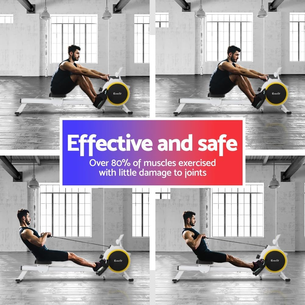 Everfit Elastic Rope Resistance Rowing Machine, Foldable Magnetic Rower Home Gym Fitness Equipment Cardio Workout Exercise, Adjustable 16 Levels 120KG Weight Capacity White image number 2