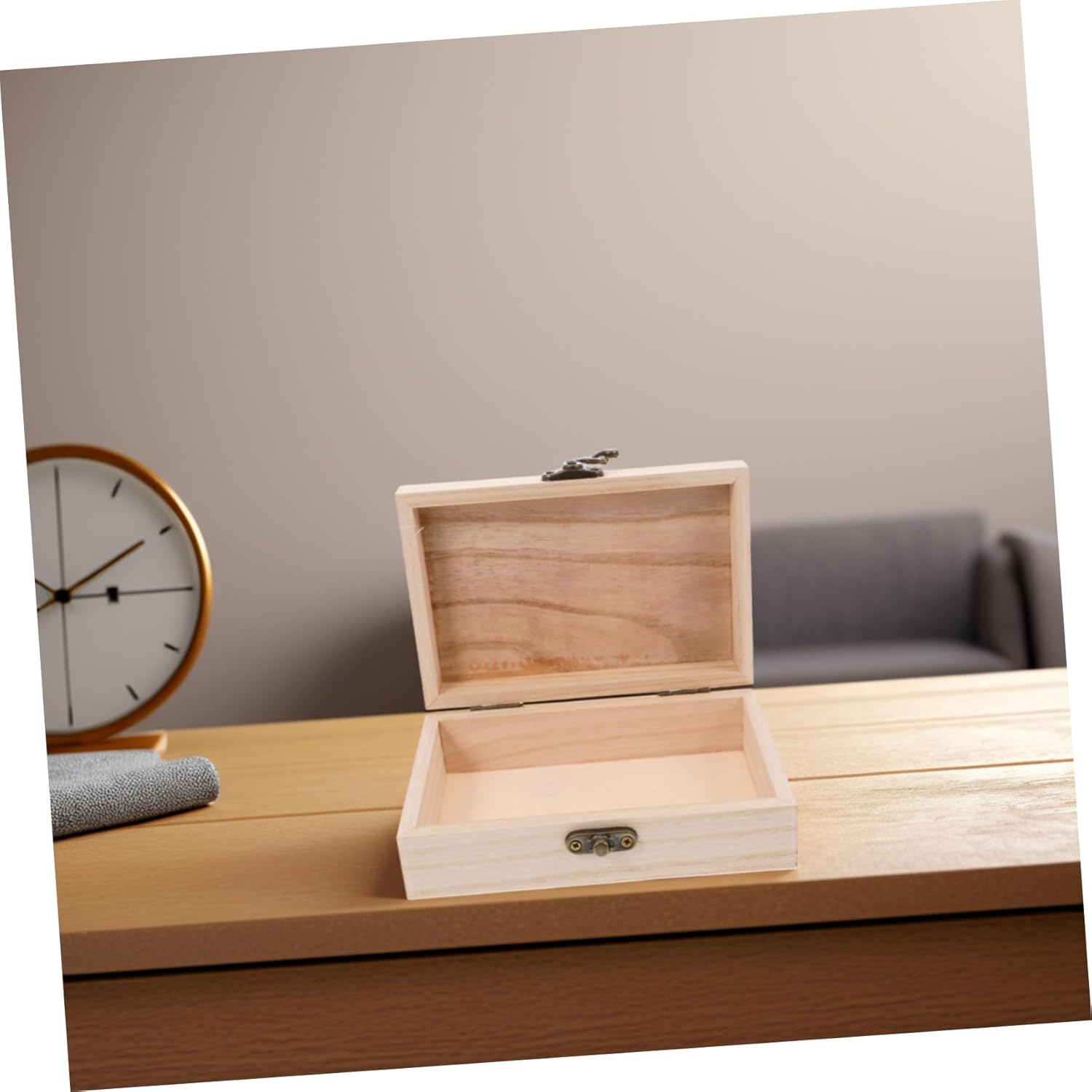 Wooden Storage Box DIY Craft Rectangular Unfinished Wood Box for Keepsakes Home Decor Jewelry Storage Lock