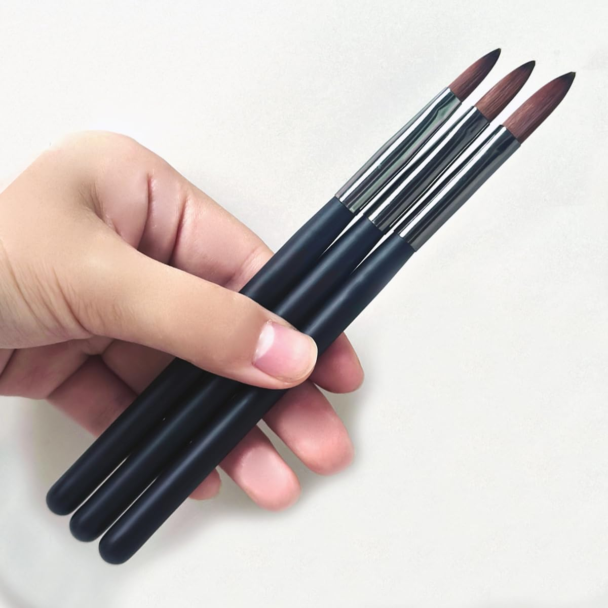 Acrylic Nail Brush Set, 3Pcs Acrylic Powder Nail Brushes for Acrylic Application, Nail Art Brush for 3D Carving & Detailing Design, Nail Extension Manicure Tool, Size 8/10/14, Black image number 3
