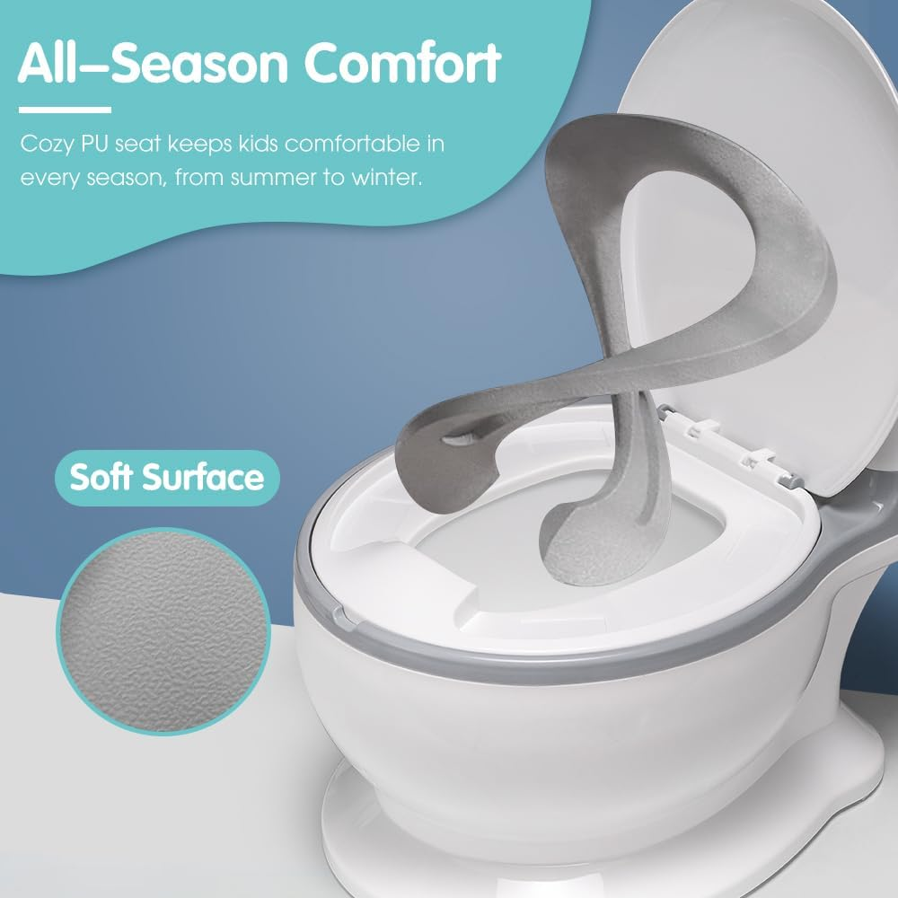 Playpals Potty Training Toilet, Realistic Toddler Potty Training Toilet with Soft Seat, Removable Potty Pot, Toilet Tissue Dispenser and Splash Guard for Toddler& Baby, Easy to Empty and Clean, Grey image number 6