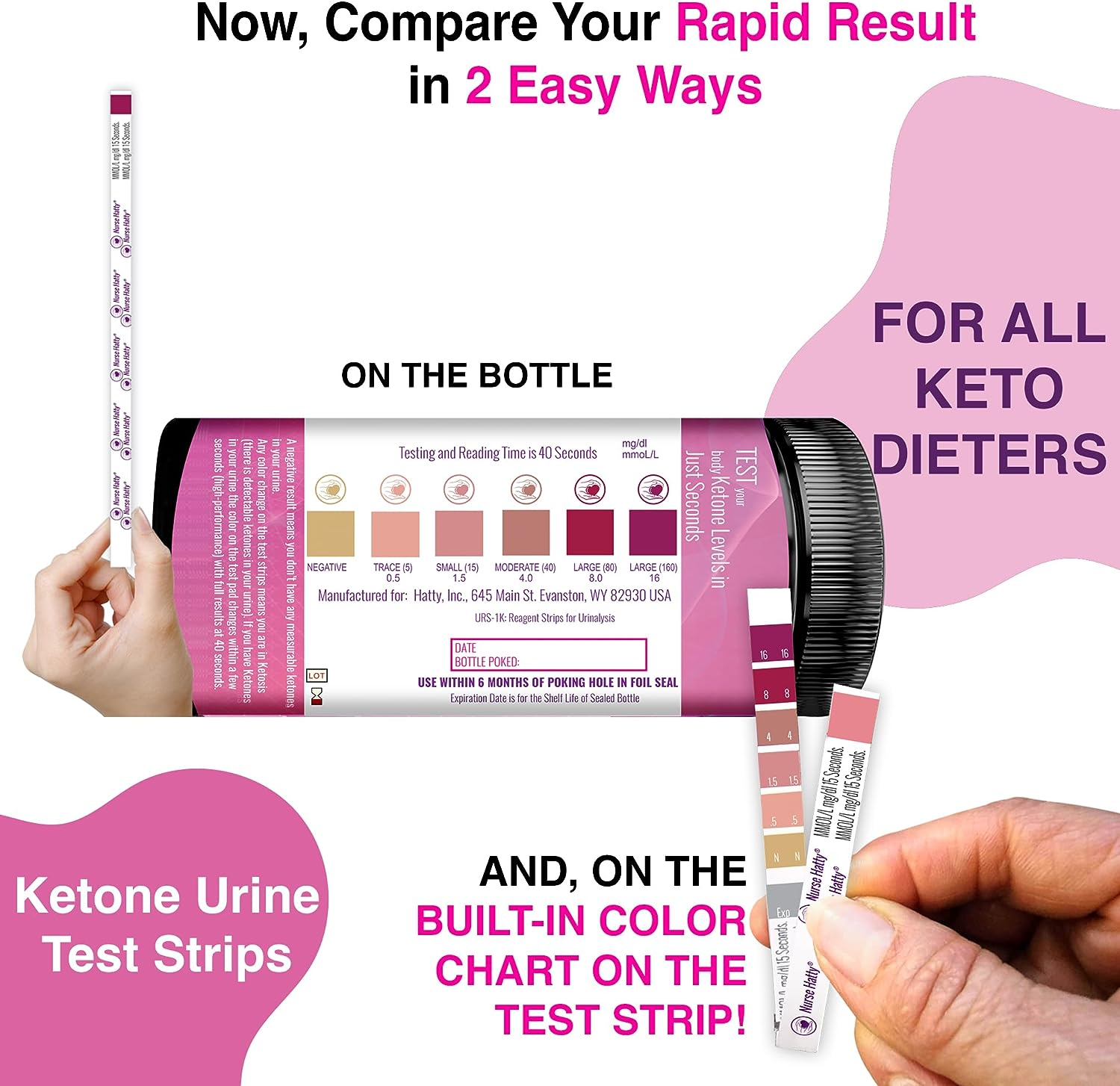 Nurse Hatty - Ketone Strips - Made in U.S.A. - High Performance Keto Test Strips Perfect for Ketogenic, Low Carb, Atkins & Paleo Diets + Free 38Pg. Ebook Education (100Ct. + 50 Free) image number 3