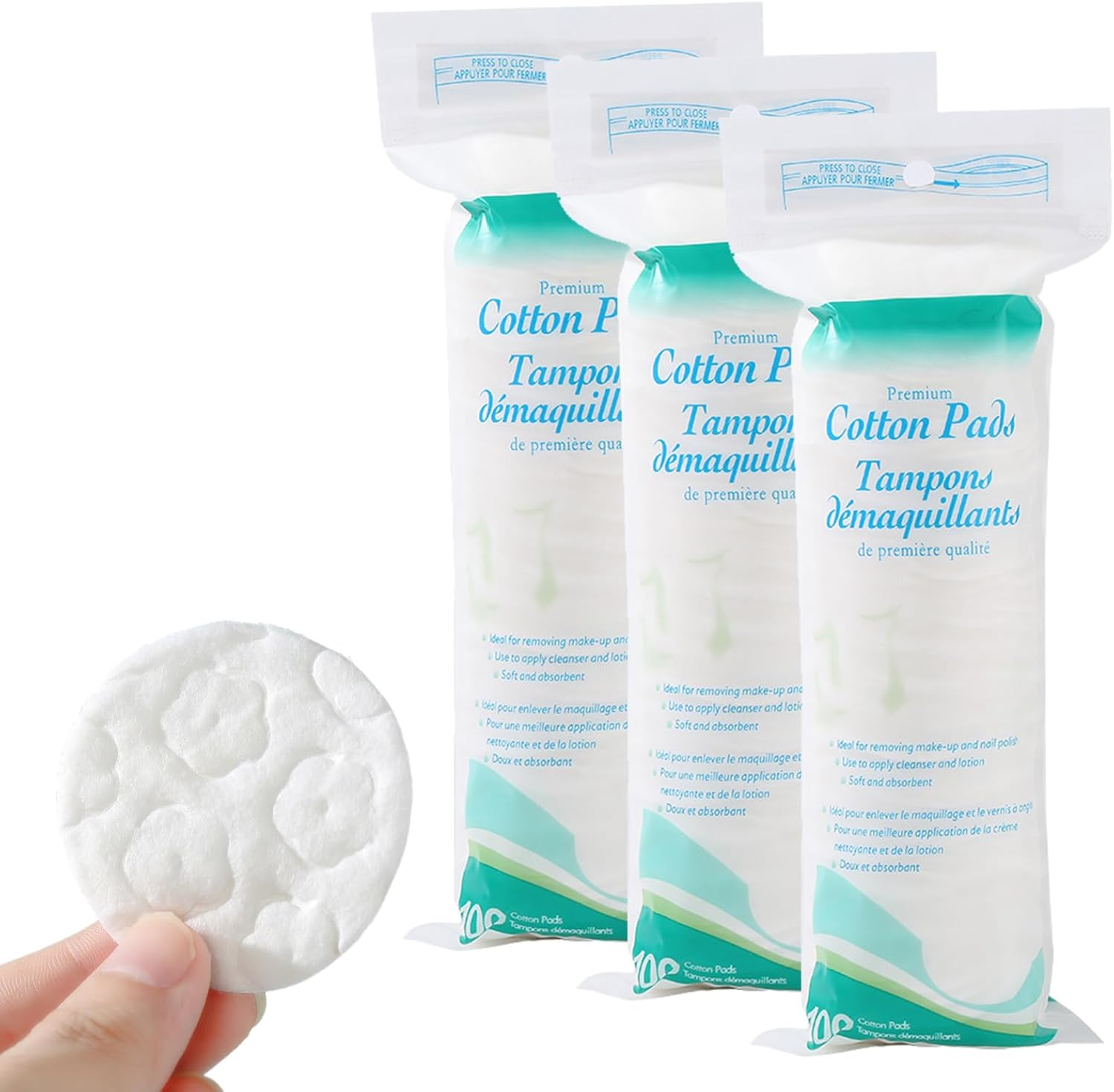 YSHIGUING 300 Count Premium Cotton Rounds for Face,Makeup Remover Pads,Hypoallergenic, Lint-Free,100% Pure Cotton Pure & Natural Facial Cleansing round Pads for Face Cleasing, Facial Toner & Nail Polish Remover image number 3