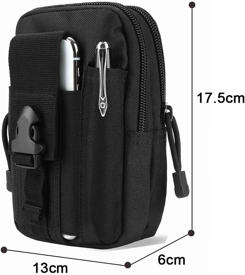 Outdoor Tactical Waist Bag with Cell Phone Holster Holder EDC Molle Belt Waist Pouch Security Purse Phone Carrying Case Pocket Organizer for Less than 6.2 Inches Smartphone (Black) image number 5