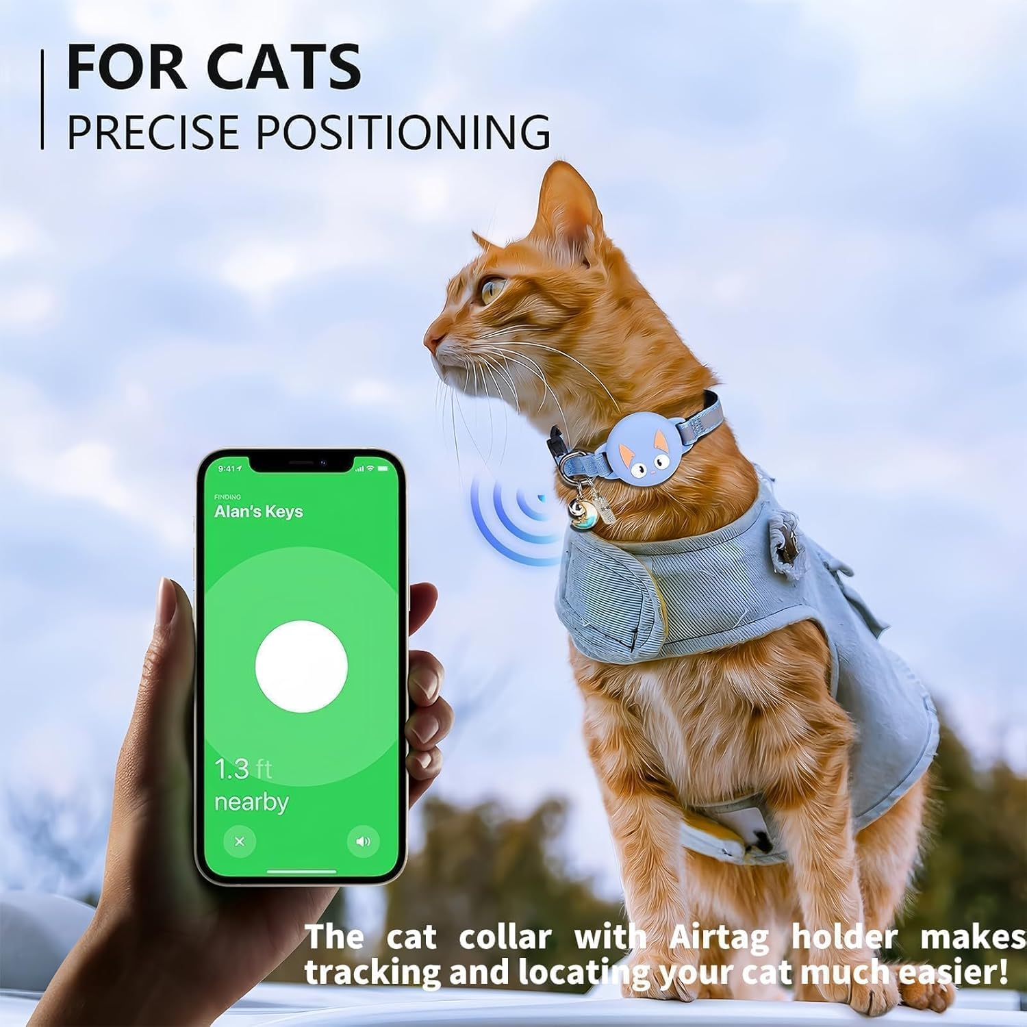 Woyinger Reflective Breakaway Cat Collars with Name Tag, with Apple for Air Tag Holder and Bell, Waterproof for Airtag Cat Collar Holder, Adjustable,Reflective Breakaway Cat Collars, for Cats (Blue) image number 3