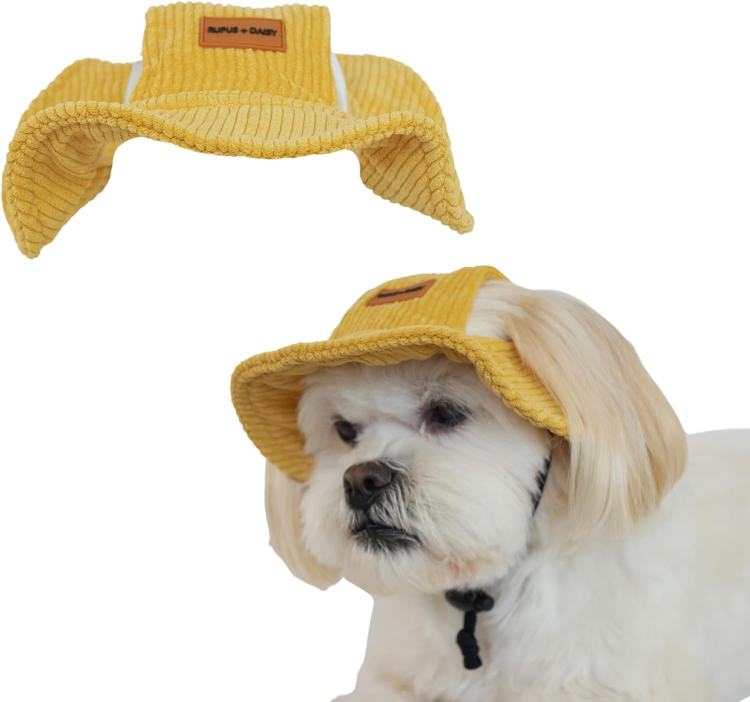 Yellow Corduroy Dog Hat Wide Brim Hat for Pets Outdoor Hat Sun Protection Summer Cap for Small Medium Large Dog (L) image number 2
