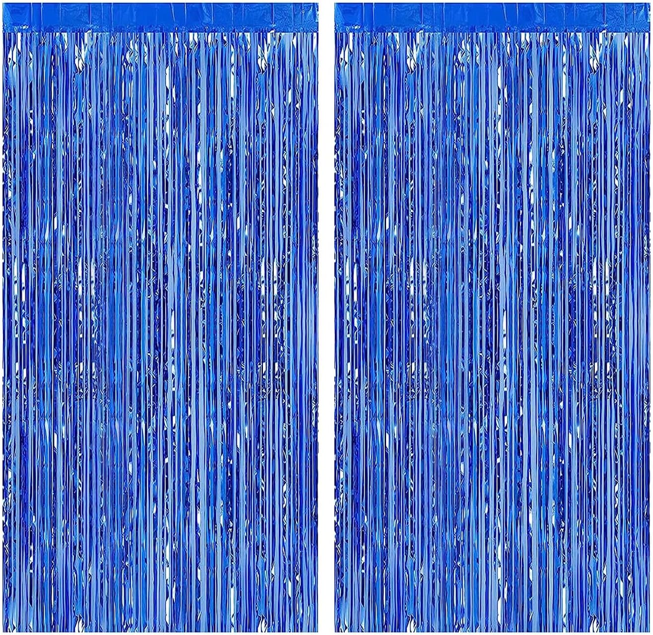 Haobase 2 Pack 3.28 Ft X 6.56 Ft Tinsel Foil Fringe Curtains, Metallic Foil Curtains Party Photo Backdrop for Wedding Birthday Party Baby Shower Graduation Decorations (Light Blue)