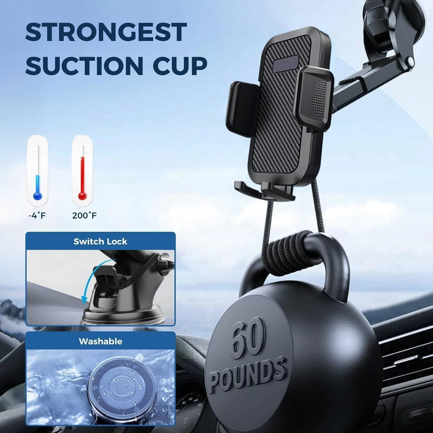 Car Phone Holder Mount Phone Mount for Car Windshield Dashboard Air Vent Universal Hands Free Automobile Cell Phone Holder Fit for Iphone Smartphone Carbon Fiber image number 1