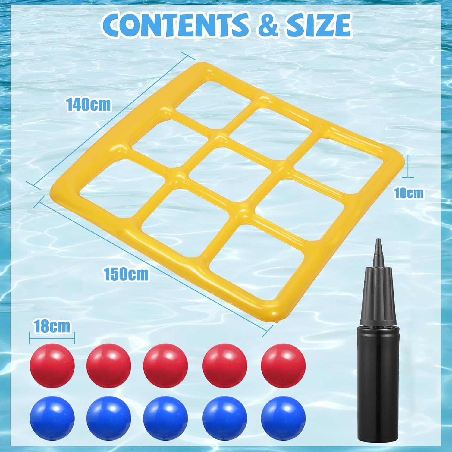 Inflatable Pool Tic Tac Toe Game Set with 10 Balls - Fun Water Party Game for Groups (2-10 Players) image number 4