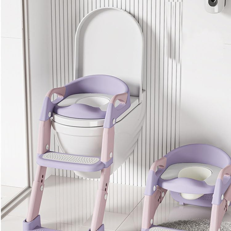 Children'S Toilet Training Seat, with Step Steps, Height-Adjustable Toilet Training Seat, Anti-Slip Pad, Foldable, Suitable for Boys and Girls (Purple) image number 5