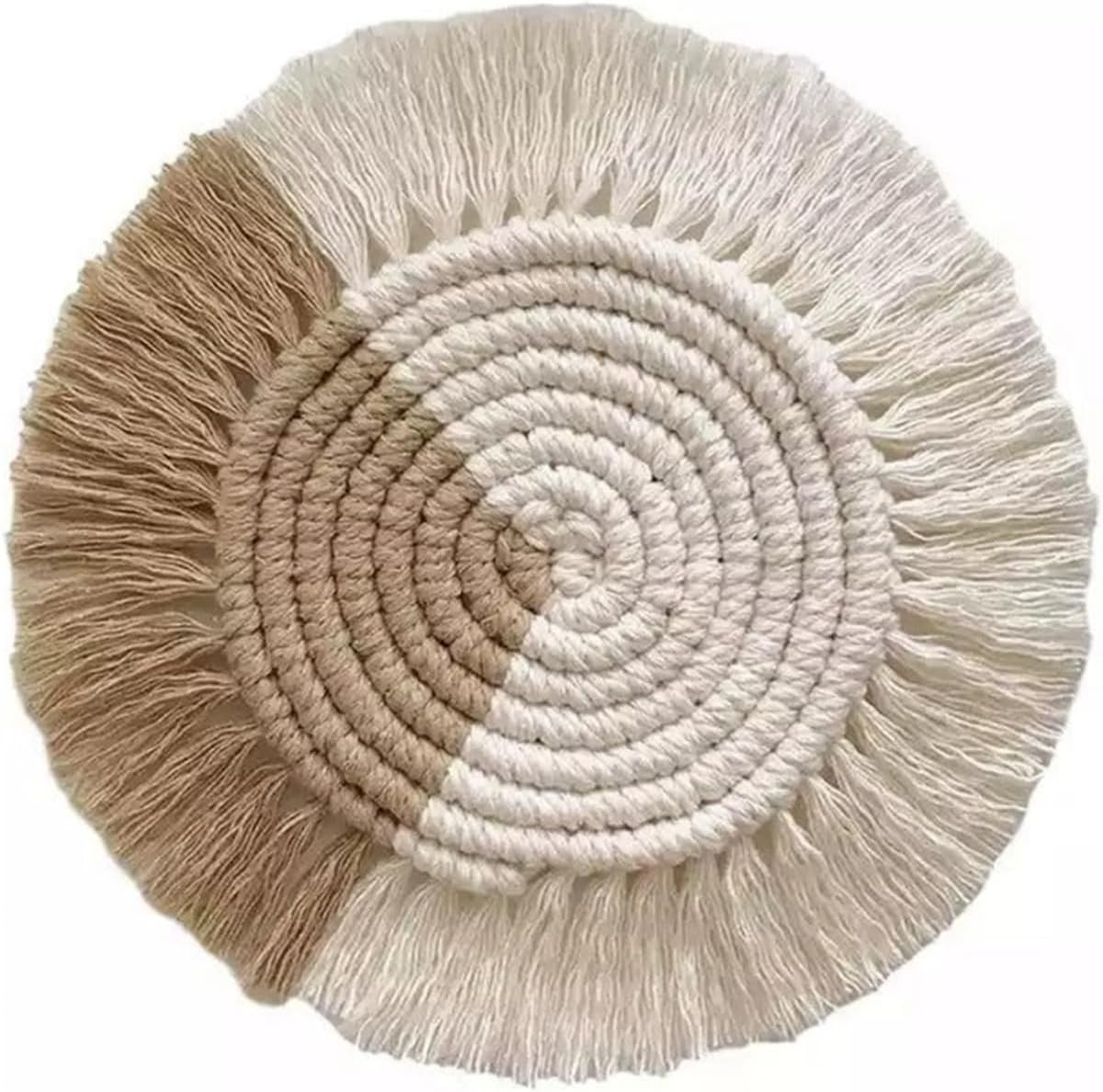 CENZICOM Boho Woven Macrame Coasters, Absorbent Drink Coasters for Desk, Set of 2, Farmhouse Home Decor (Khaki-Whitex2) image number 6