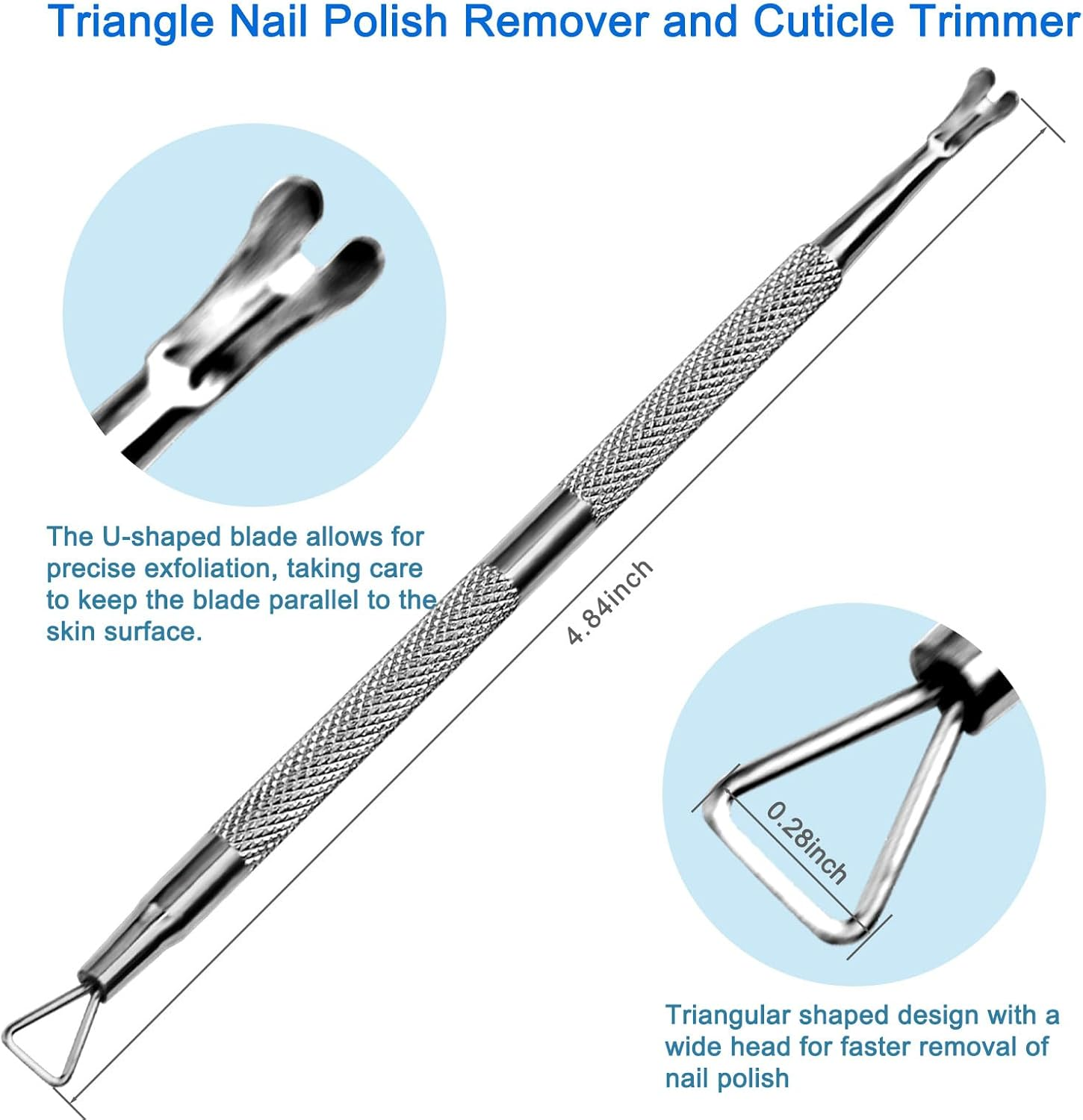 HIFAU Cuticle Pusher and Cuticle Remover Tool Set, 2PCS Premium Stainless Steel Cuticle Trimmer and Nail Polish Removal Tools Set, for Wommen image number 4