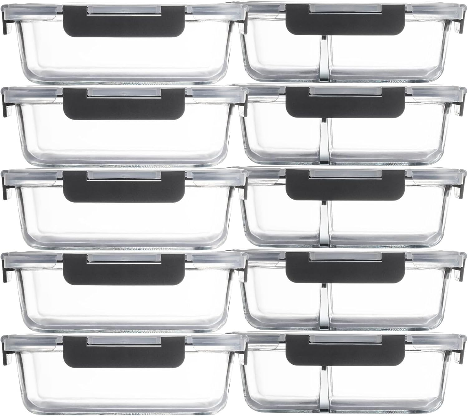 Glass Food Storage Containers(5 Pieces with Partitions,5 Pieces without Partitions),Glass Meal Prep Containers with Snap Lock Leakproof Lids,For Microwave,Freezer,Oven and Dishwasher