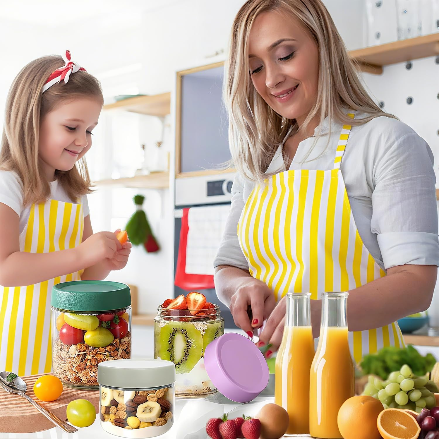 6 Pack 350ML Overnight Oats Container Jar with Airtight Lid, Freezer Dishwasher Safe Glass Food Storage Containers, Meal Prep Containers for Salad Pickle Snacks Jam, Fridge Pantry Storage Containers