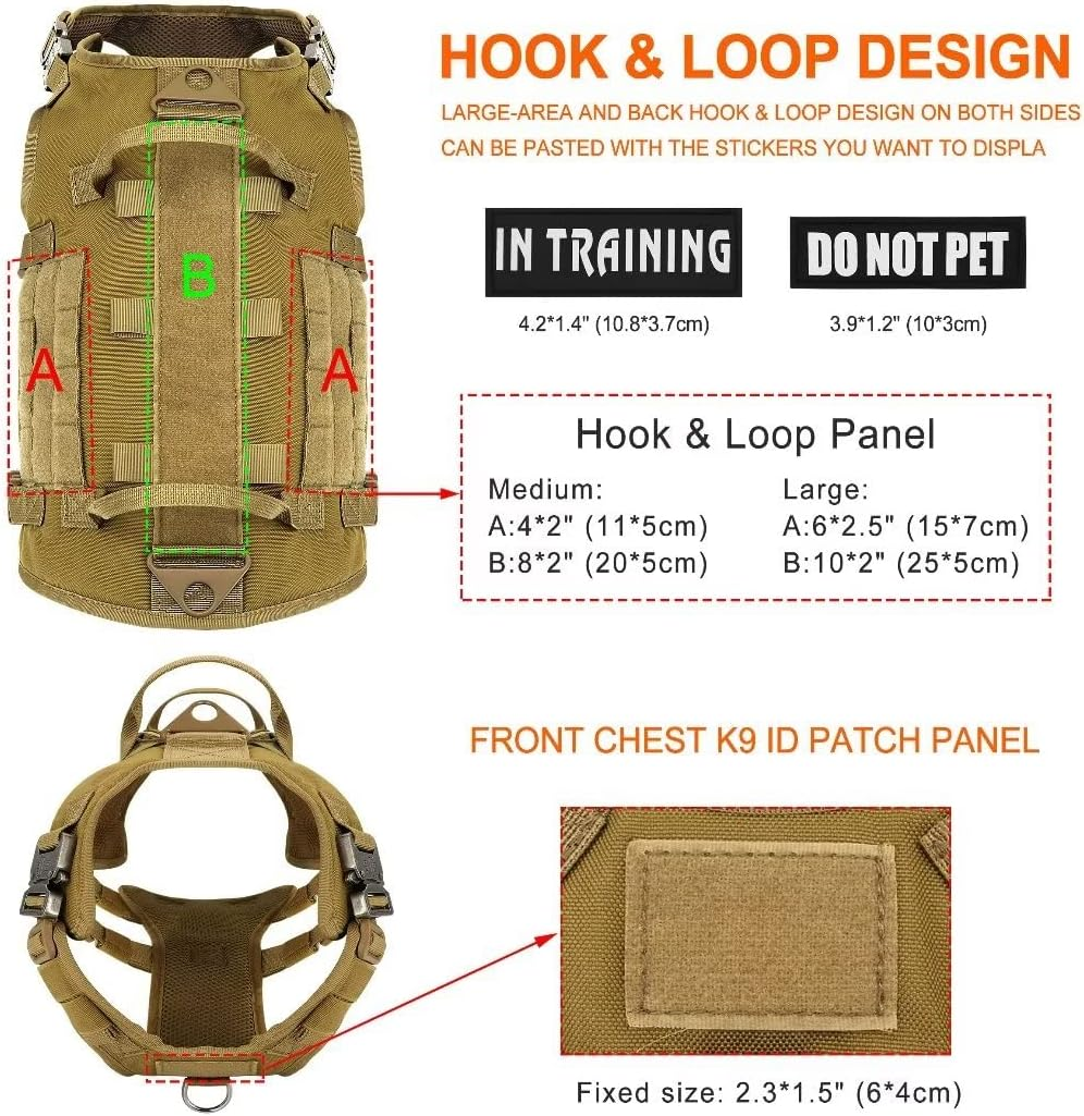 Beirui Robust Tactical Dog Harness Lead Backpacks Set with 2 Patches for Medium Large Dogs, No Pull Safety Harness, Dog Tactical Vest with 2 Metal Buckles & Handles, Brown, M image number 3