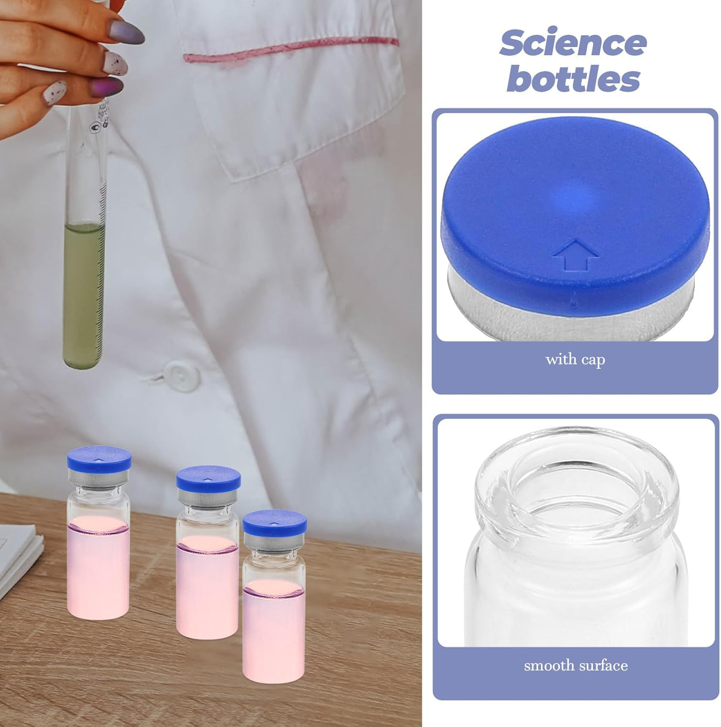 GRADENEVE 20Pcs 10Ml Glass Vials with Cap, Sterile Refillable Bottles for Essential Oil, Freeze-Dried Powder Storage, Cosmetic and Laboratory Use