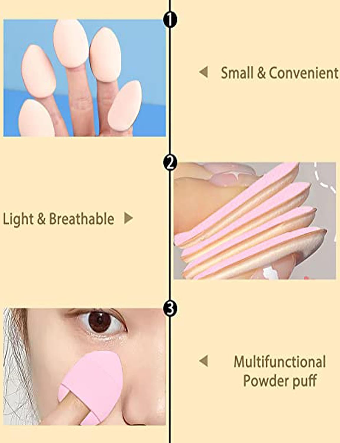 Mini Finger Powder Puff Triangle Puff with Case,Round Puff,Reusable Makeup Puff,Beauty Blender for Foundation Concealer Cosmetic Tool,Wet and Dry Powder Puff - Black image number 6