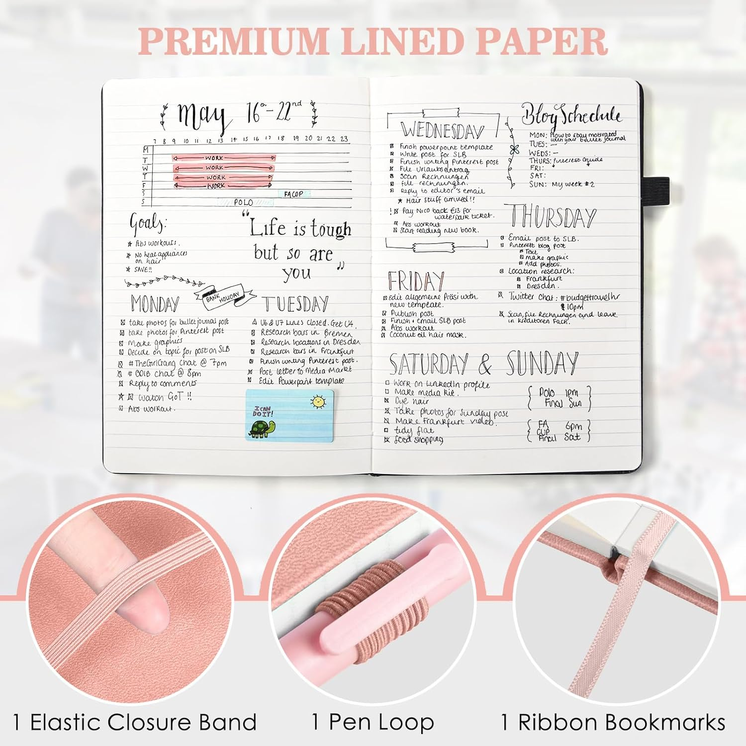 3 Pack Lined Journal Notebooks for Women & Men,200 Pages A5 Thick Journals for Writing Ruled Notebook for Writing, School Note Taking,Business Work (Blue+Pink+Black) image number 1