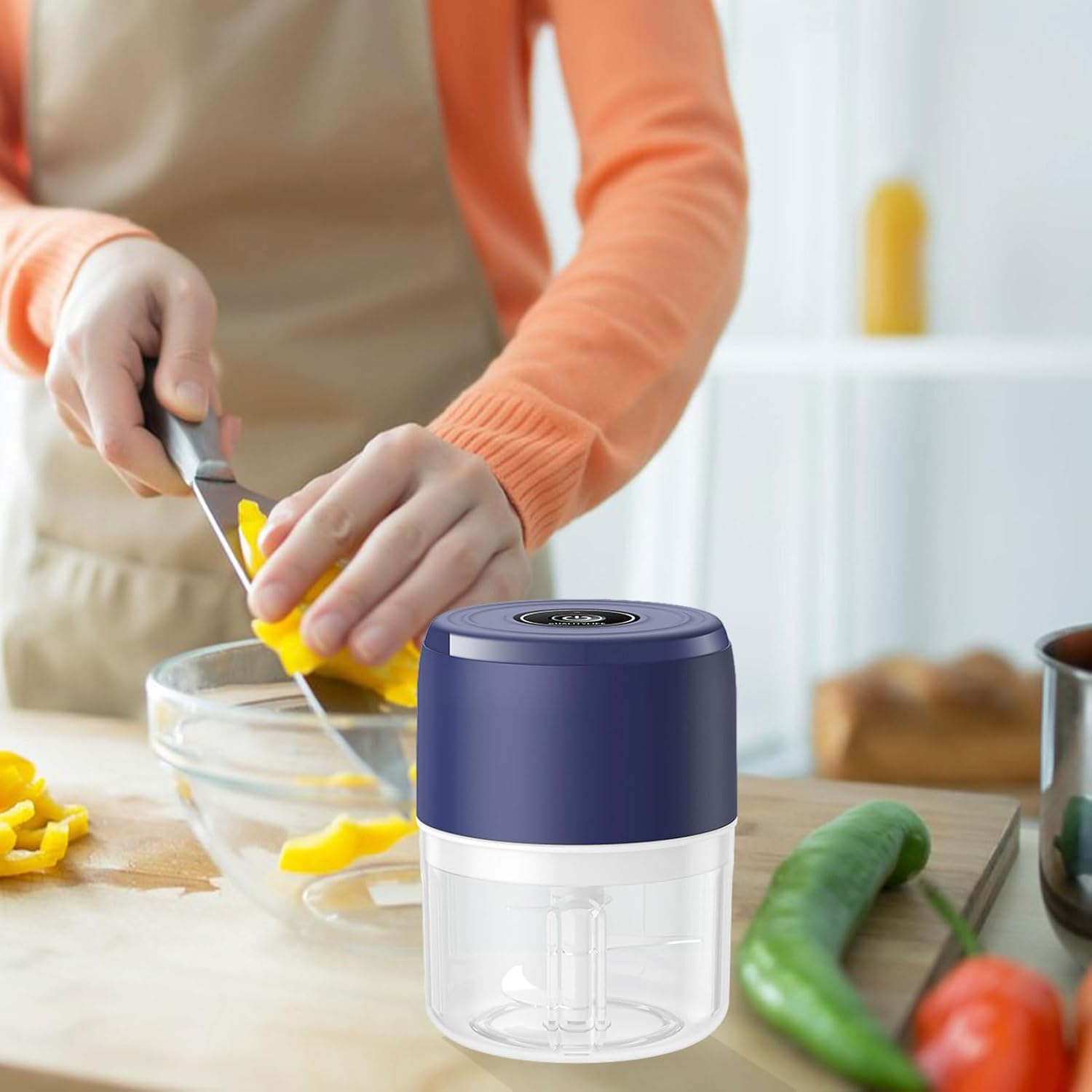 Mini Electric Food Chopper - Mini Kitchen Utensils | Small Vegetable Slicer - for Fruits Vegetables Meat Busy Professional Meal Prep Cooking Lover Beginners RV Dorm Tailgating Parties image number 5