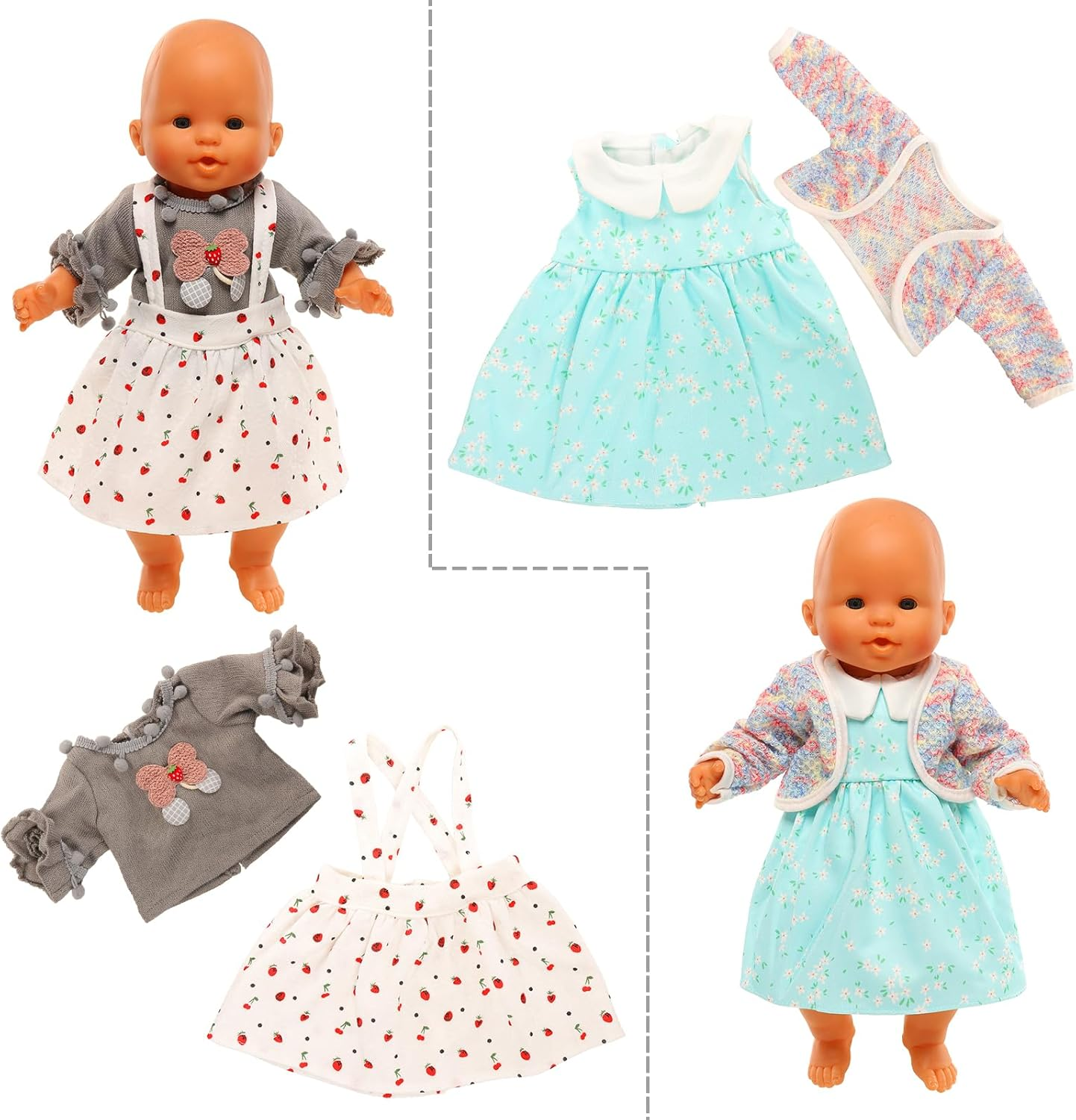 Barwa 4 Pcs Baby Doll Clothes 14-16 Inch Baby Doll Dresses Rompers for New Born Baby Dolls Handmade Baby Doll Clothing for Rebirth Baby Dolls(Doll NOT Include) image number 3