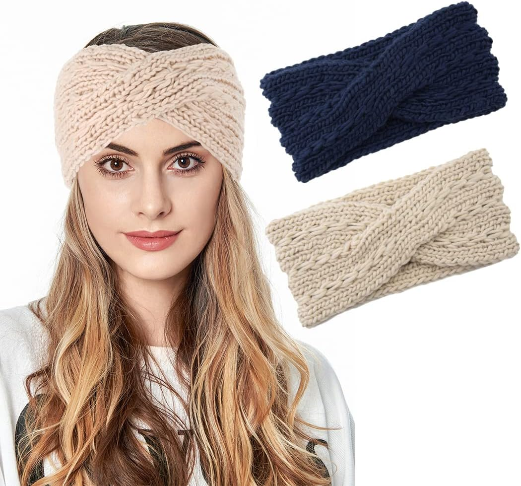 Fashband Winter Knit Headbands Twist Ear Warmer Hair Band Crochet Braided Turban Hair Accessories for Women and Girls(Pack of 2) image number 6