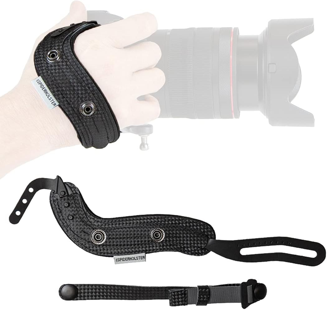 SPIDER HOLSTER &ndash; Spiderpro Camera Hand Strap V2 with Snap Assembly and Optional Wrist Strap &ndash; DSLR and Mirrorless Compatible, Black + Blue Trim, 0