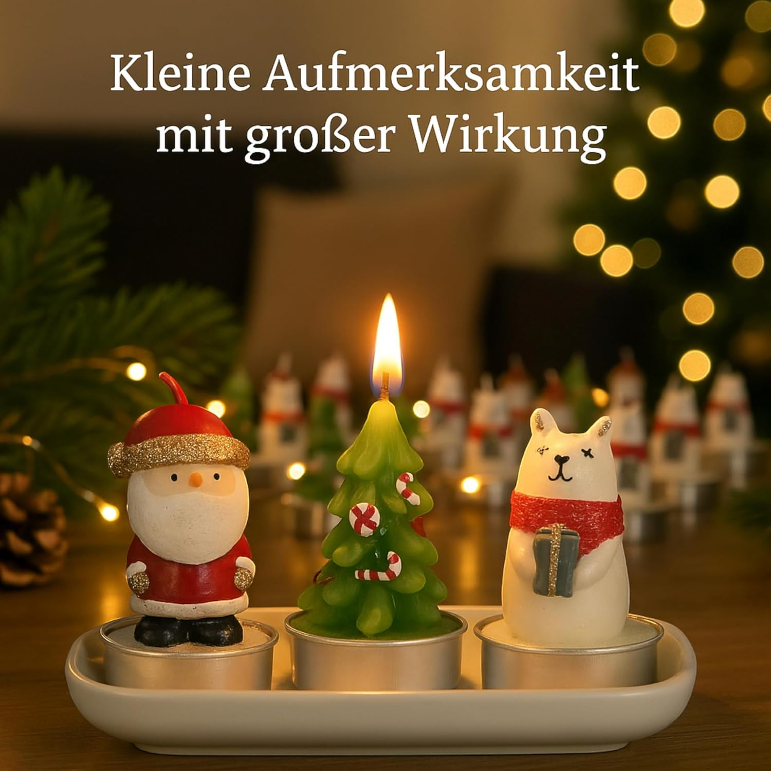 MIJOMA Christmas Tea Lights Set of 24 - Handmade Decorative Candles with Santa Claus Polar Bear Christmas Tree - Christmas Decoration Gift Idea with Long Burning Time image number 1