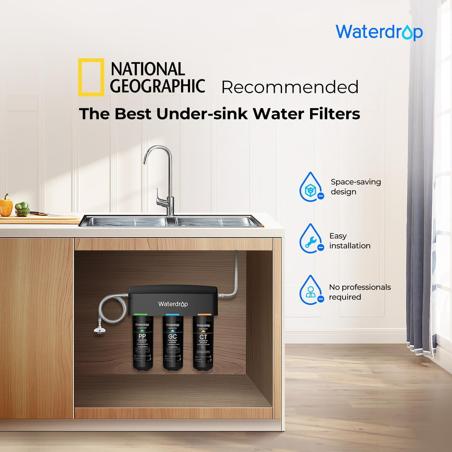 Waterdrop TSA Water Filter, 8 Layer under Sink Water Filter System, Water Purifier, Reduces PFAS, PFOA/PFOS, Fluoride, Chlorine, Bad Taste & Odor, NSF/ANSI 42 Certified Element image number 1