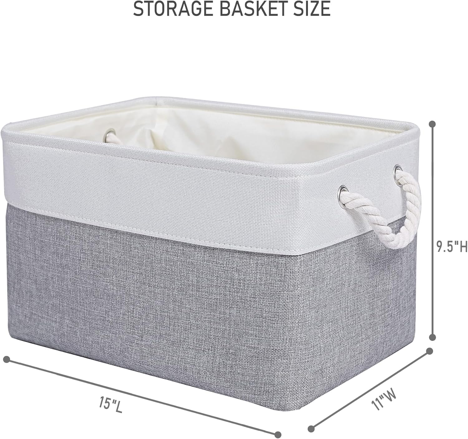 Fabric Storage Bins, 6 Pack Foldable Cube Baskets with Rope Handles, Large Collapsible Storage Cubes for Home, Office, Closet, Clothes, Books Organizer. ( Gray 15"X11"X9.5"） (6Pcs/Large-15X11X9.5)
