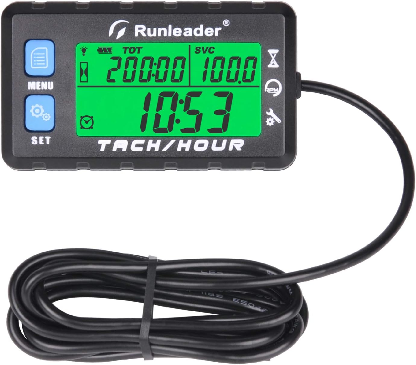 Runleader Hour Meter Tachometer, Maintenance Reminder, Alert RPM Reminder, Initial Hours Settable, Battery Replaceable, Use for Lawn Mower Generator Marine ATV and Gas Powered Equipment (HM058B-BK)