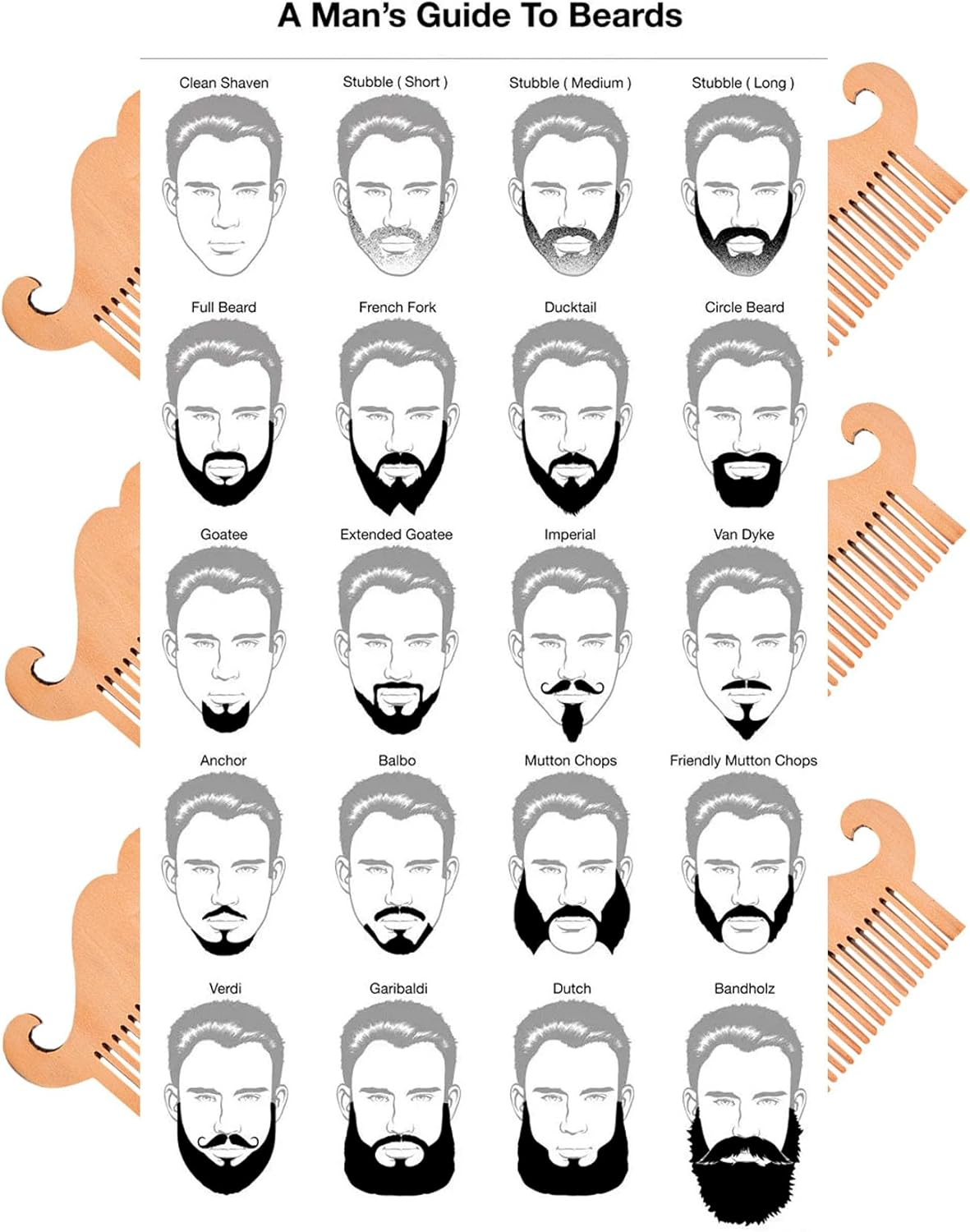 Rolxmed Wooden Beard Comb for Men Wide/Fine Close Teeth, Eco-Friendly Natural Peach Wood, Smooth, Lightweight, Portable for Travel (Set_1, 3 Pieces)