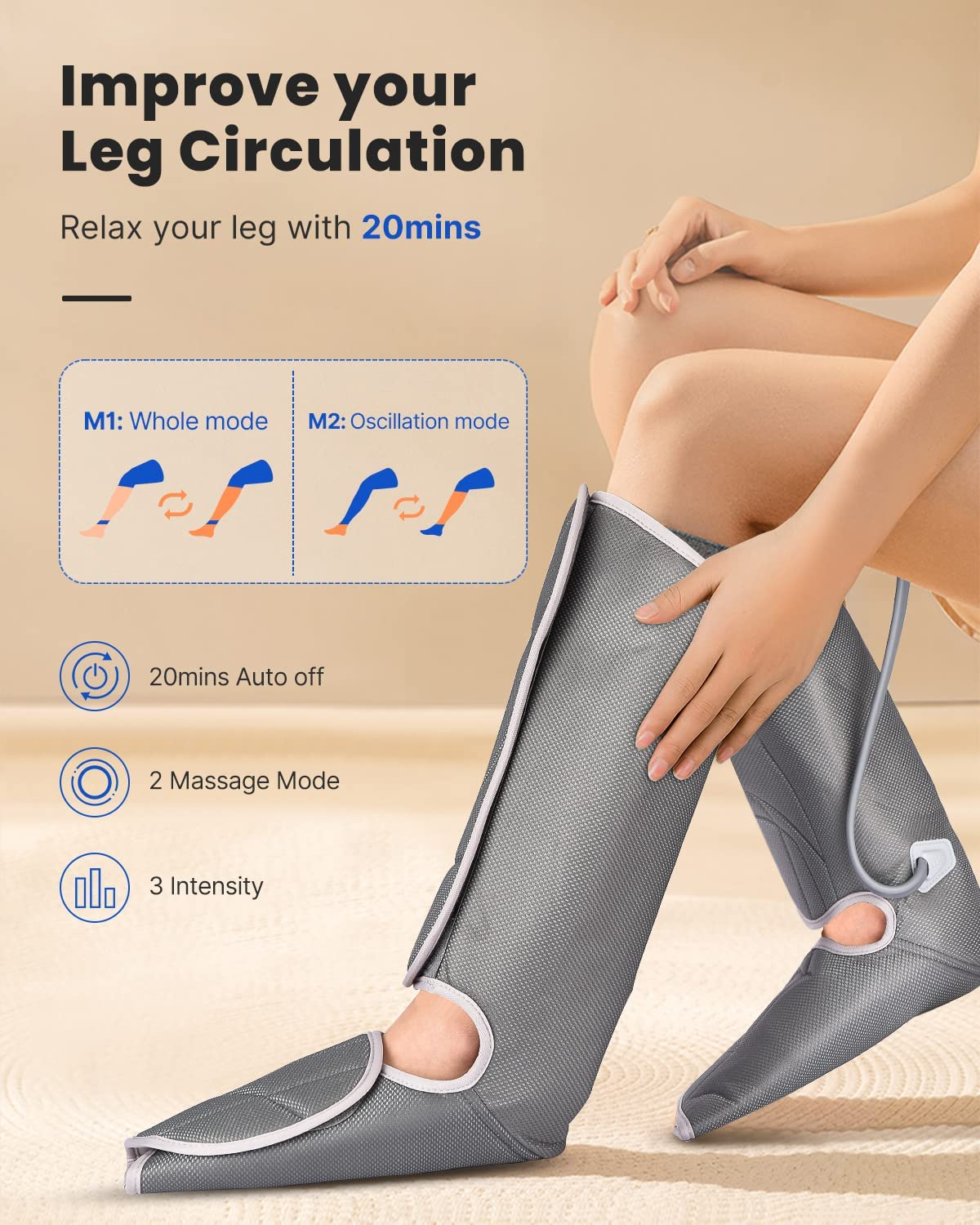 RENPHO Leg Compression Massager for Circulation and Relaxation, Rechargeable Air Compression Foot Calf Massage, Helps for Mother Father Relief Leg Muscle Fatigue image number 6