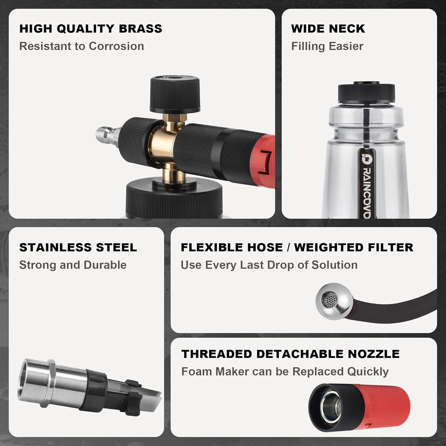 Foam Cannon Wide Mouth for Pressure Washer, Thick Snow Foam Lance for Car Wash, Adjustable Soap Cannon with 1/4 Inch Quick Connector, Additional 1.1Mm Orifice Nozzle image number 6