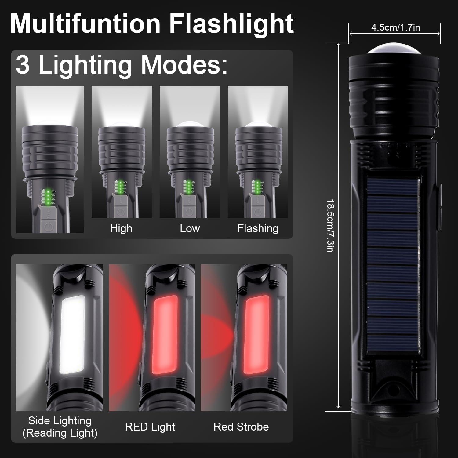 Flashlight Rechargeable High Lumen, 5 Modes LED Torch Light 500000 Super Bright, Zoomable, Water-Resistant, Tactical Flashlights for Camping, Hiking, Emergencies, Dog Walking Outdoor Indoor image number 6