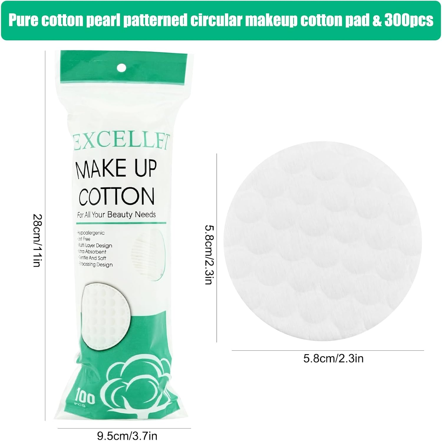 YSHIGUING Makeup Remover Pads for Face 300 Count Premium 100% Cotton Rounds Organic Cotton Rounds, Pearl Cotton Sheet,Hypoallergenic,Lint-Free for Face Cleansing, Applying Facial Toner & Nail Polish image number 3
