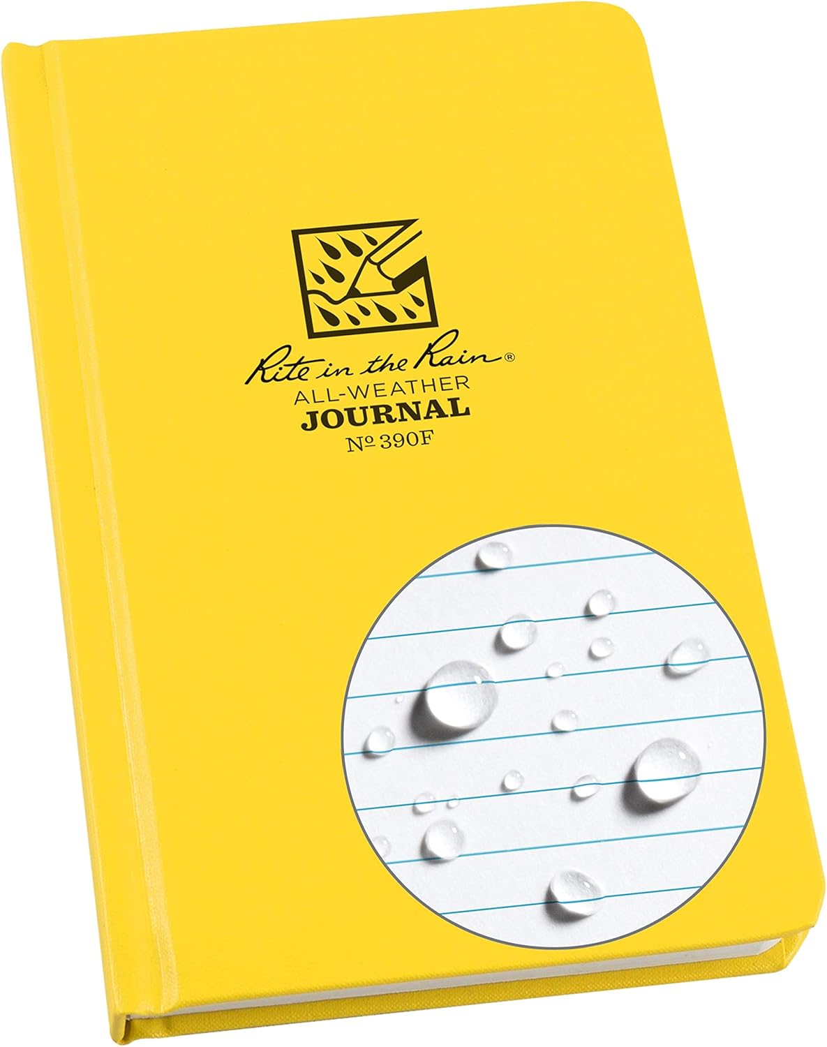 Rite in the Rain Weatherproof Hard Cover Notebook, 4.75" X 7.5", Yellow Cover, Journal Pattern (No. 390F) image number 1