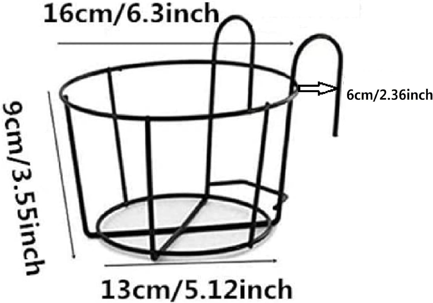 4 Pack Hanging Railing Planters Flower Pot Holders Plant Iron Racks Fence Metal Potted Stand Mounted Balcony round Plant Baskets Shelf Container Box for Indoor&Outdoor Use-Black,Garden Steel Pots,6.3" - 4 Pack Large-Black image number 4