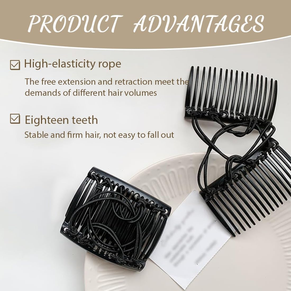 XENQITO Pack of 2 Hair Combs for Clips, Hair Clips, Women, Fashionable Stretchy Hair Clip for Thick or Fine Hair, Durable Double Hair Comb Beads for Women Girls Hair Accessories DIY Hairstyle (Black) image number 1