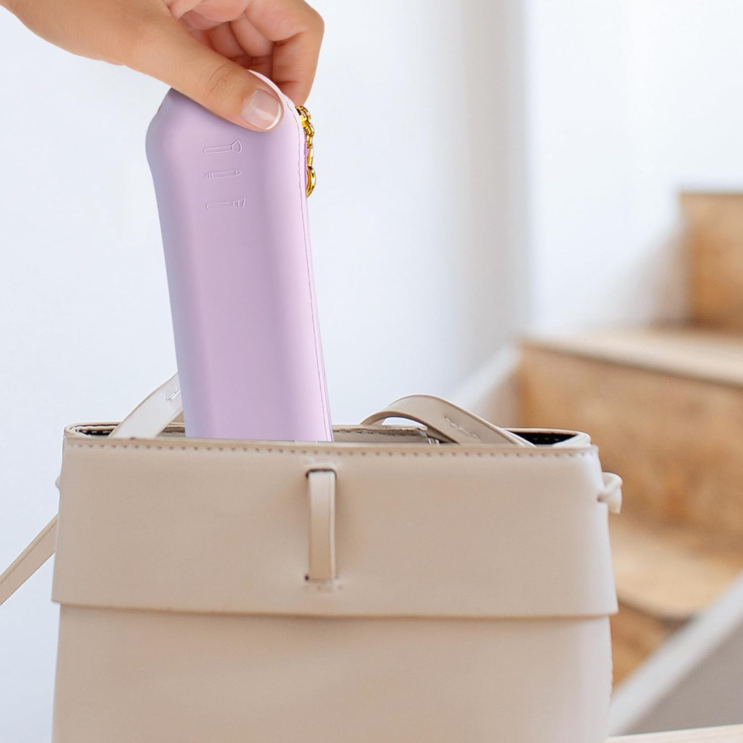 AWINNER Travel Makeup Brush Holder, Portable Silicone Make up Bag Organizer, Brushes Case with Anti-Fall Out Zipper Closure, Soft Cosmetic Pouch Travel Essentials, Purple, Modern - Pink image number 7