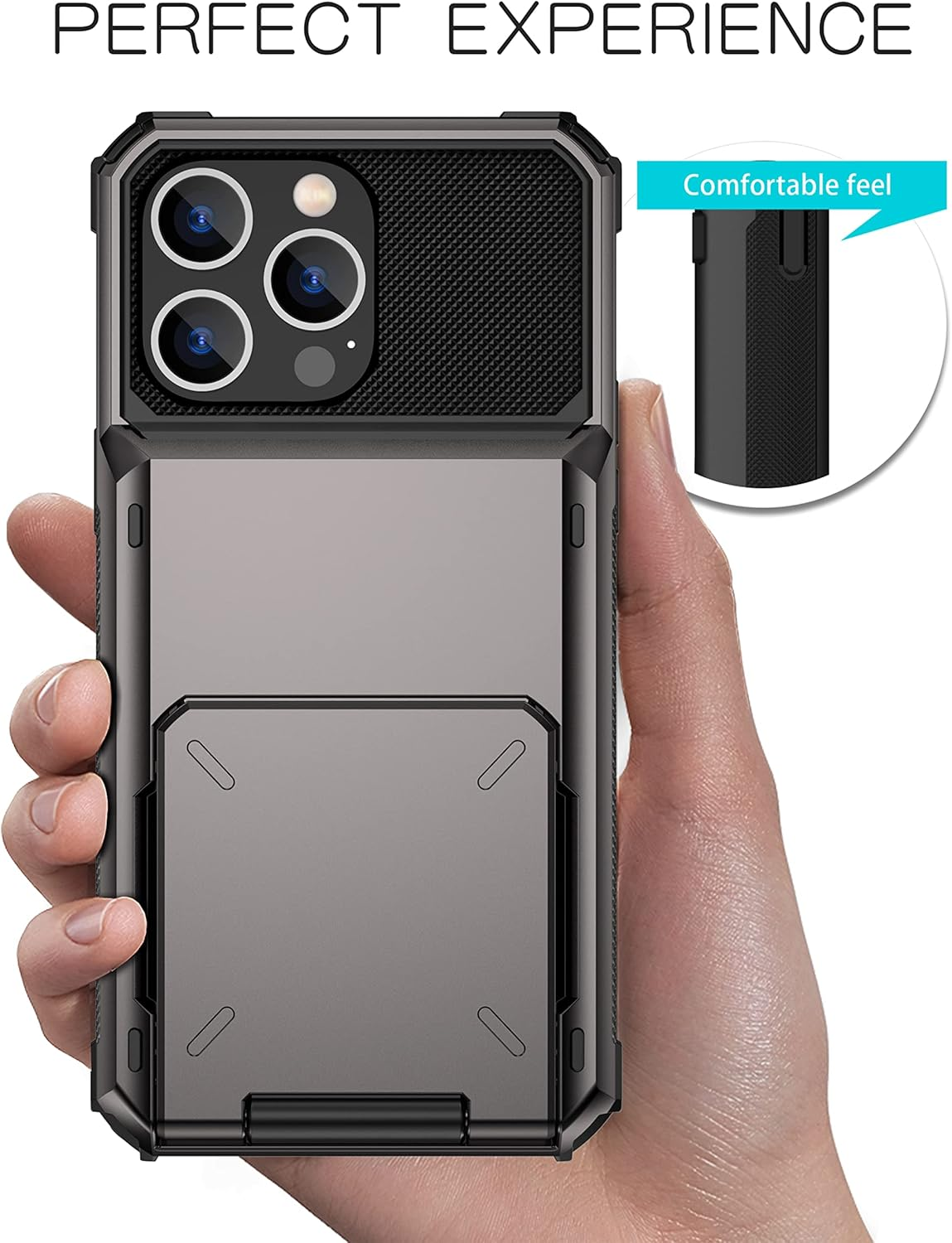 For Iphone 12 Pro Max Case with Card Holder[Store 5 Cards] Wallet Case with Hidden Card Slot, Heavy Dual Layer Shockproof Protective Phone Cover for Apple Iphone 12 Pro Max,Grey image number 3