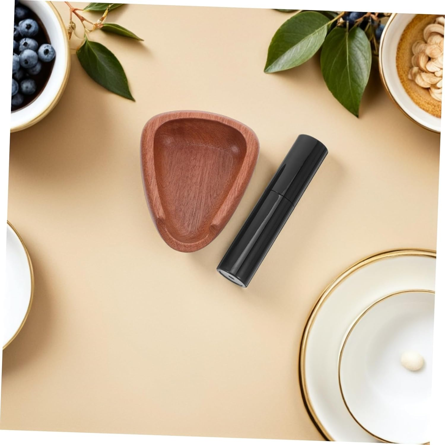 LIFKICH Wooden Coffee Bean Measuring Bowl with Anti-Static Spray Bottle Set Small Espresso Dosing Tray for Home Cafe and Office Natural Walnut Coffee Scoop for Precise Brewing