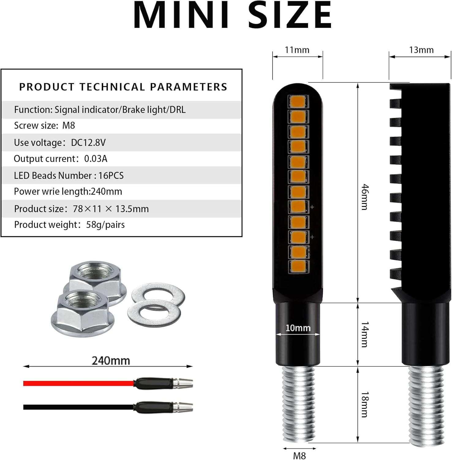 Ifunyled 2PCS Flowing LED Motorcycle Turn Signal Lights, Aluminum Alloy 12V Super Bright Motorbike Front Rear Blinkers Indicators for Harley Honda KTM Kawasaki Suzuki Yamaha - Amber, Black - Amber,White,Yellow image number 3