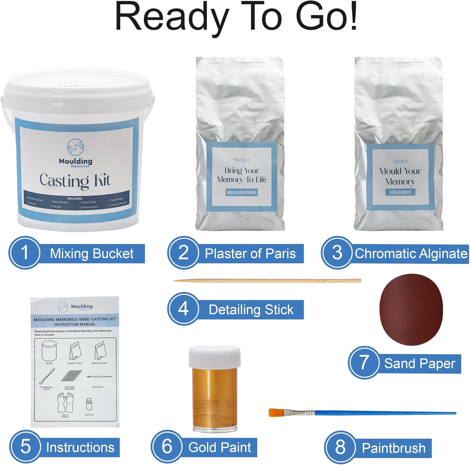 Moulding Memories 3D DIY Hand Casting Kit for Couples, Babies, Kids, or Adults with Plaster, Alginate, Paint, Brush, and Cast Accessories, Family Memory Keepsake, Complete Home Kit image number 6