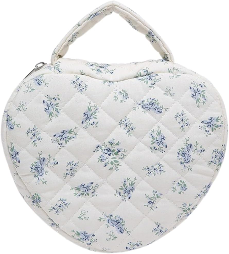 Cotton Makeup Bag for Women - Travel-Friendly Cosmetic Pouch with Soft Fabric - Blue Gourd image number 1