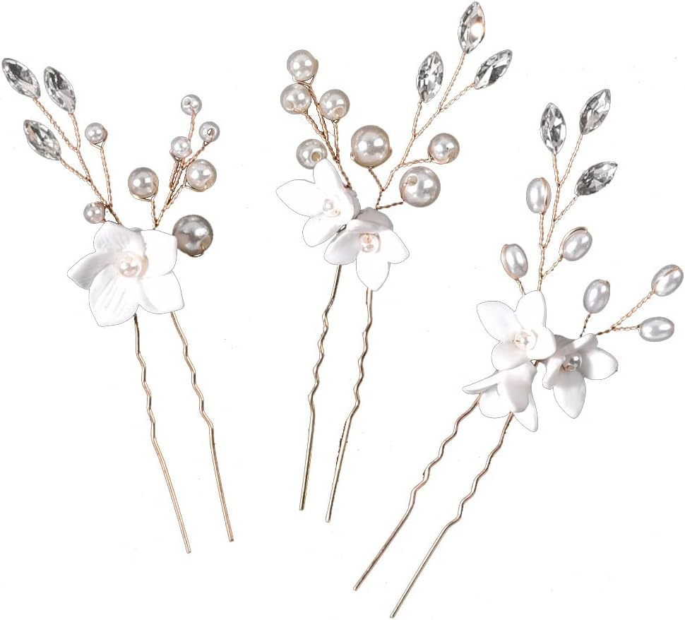 Pack of 3 Silver Wedding Flower Hair Pins Bridal Headpiece Wedding Hair Pieces Accessories for the Bride