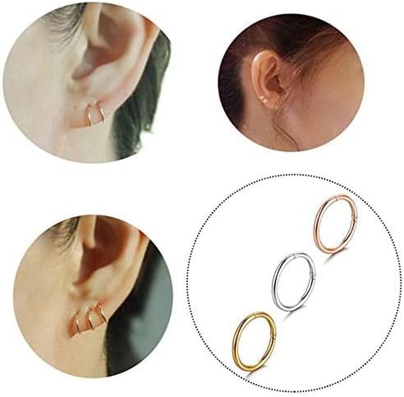 Kakonia 12 Pcs 6-16Mm Stainless Steel Cartilage Hoop Earrings for Women Girls Hypoallergenic Nose Ring Helix Lobes Hinged Sleeper Earrings Piercing Jewelry 16G Set image number 5