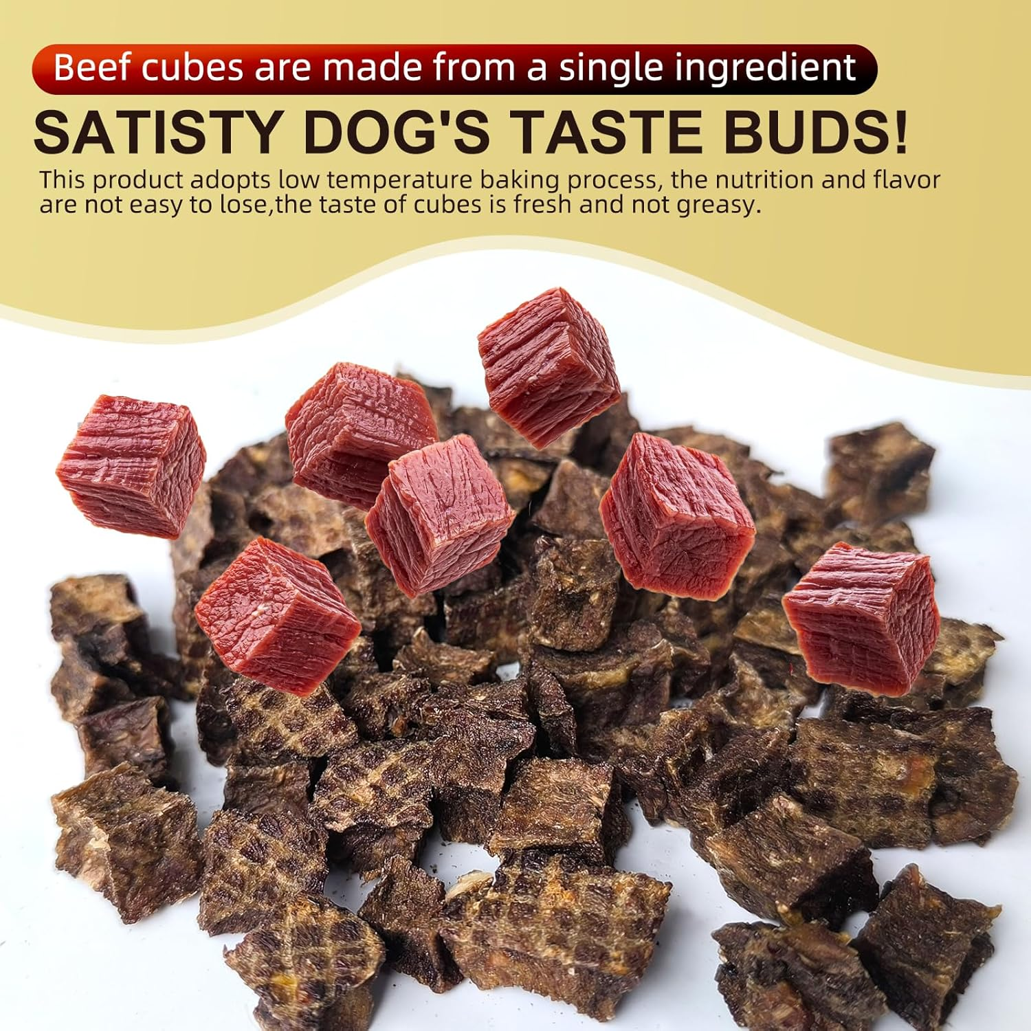 Dog Beef Treats, Rawhide Free Grain Free Dog Snack Chewy Beef Cubes for Dogs Natural Low Fat Dog Training Rewards-100G(3.53Oz) image number 6