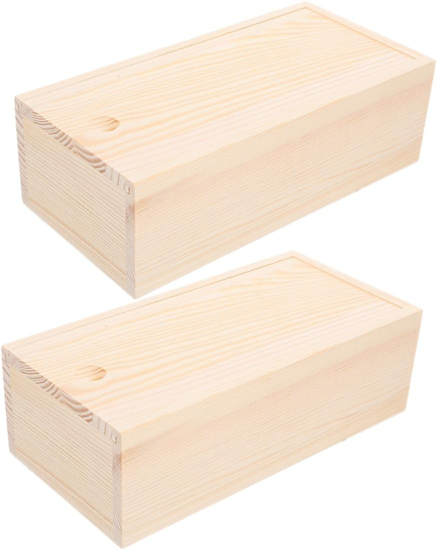 Gogogmee 2Pcs Wooden Pine Storage Box Slide Lid Unfinished Wood Box for Craft Hobbies Bead Organizer Small DIY Craft Desktop image number 6