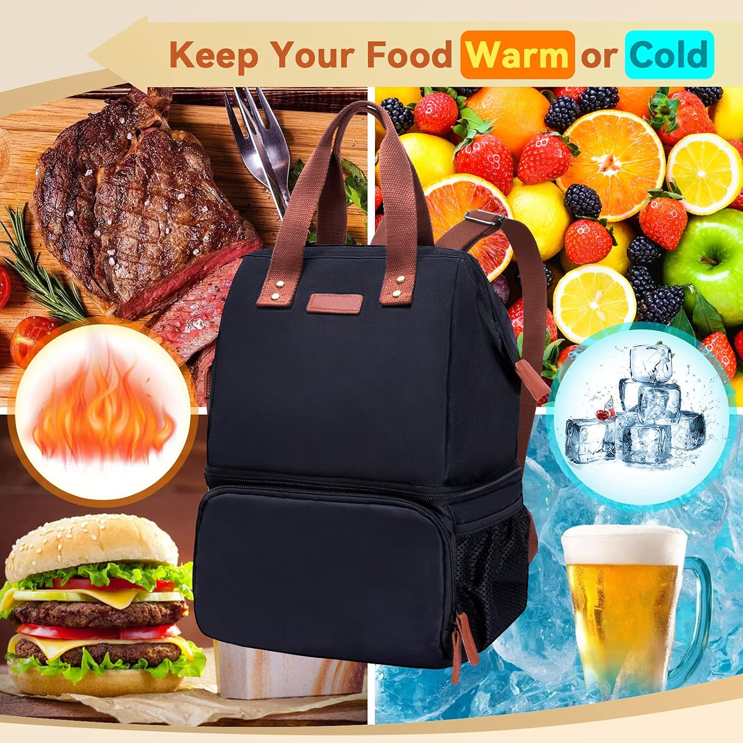 ZATOGOO Cool Bag Cool Backpack 20 L Double Layer Large Cool Bag Thermal Bag Picnic Bag Insulated Bag Waterproof Leak-Proof for Beach, Hiking, Family Trips Black image number 6