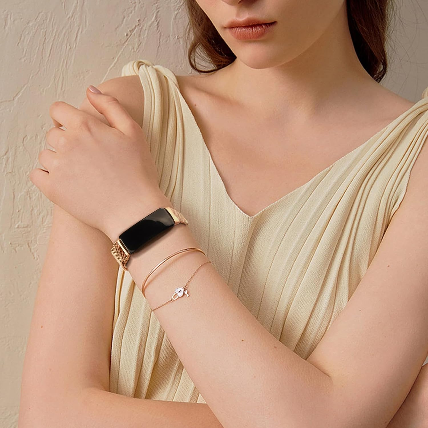 Leonids for Fitbit Inspire 3 Bands, Stainless Steel Mesh Loop Writband Straps for Fitbit Inspire 3 Fitness Tracker for Women Men image number 3